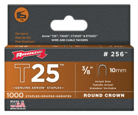 Arrow Fastener 256 Staple for T25, Round Crown, 3/8" (1000-Pack)
