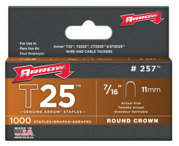 Arrow Fastener 257 Staple for T25, Round Crown, 7/16" (1000-Pack)
