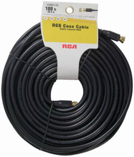RCA VHB6111N RG6U-Coaxial Cable with F Connectors On Both Ends, Black, 100'