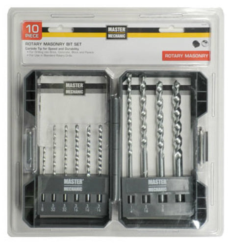 Master Mechanic 702595 Rotary Masonry Drill Bit Set, 10-Piece