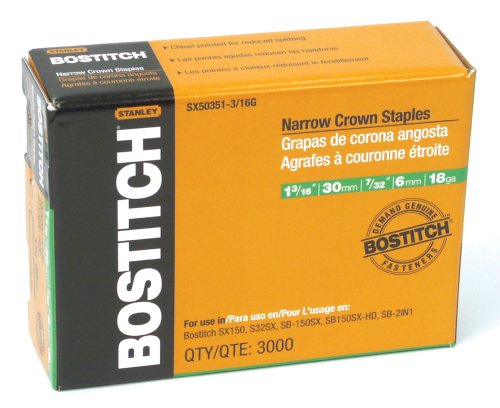Bostitch SX50351-3/16G Narrow Galvanized Staples, Crown, 1-3/16"x7/32", 5000-Pk