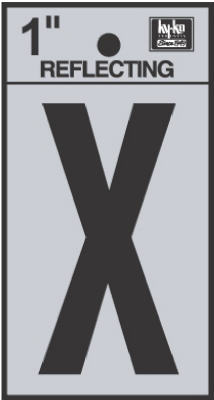 Hy-Ko RV-15/X Reflective Adhesive Vinyl Letter X Sign, 1", Black/Silver