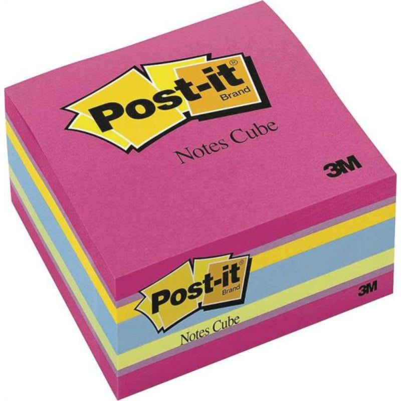 Post-it 2027 Recyclable Note Cube, 3" x 3", Assorted Bright/Cherry Wave, 500 Sheet