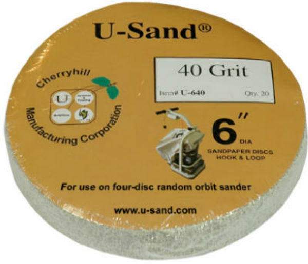 U-Sand® U-640 Hook & Loop Sandpaper, 40-Grit, 6", 20-Pack