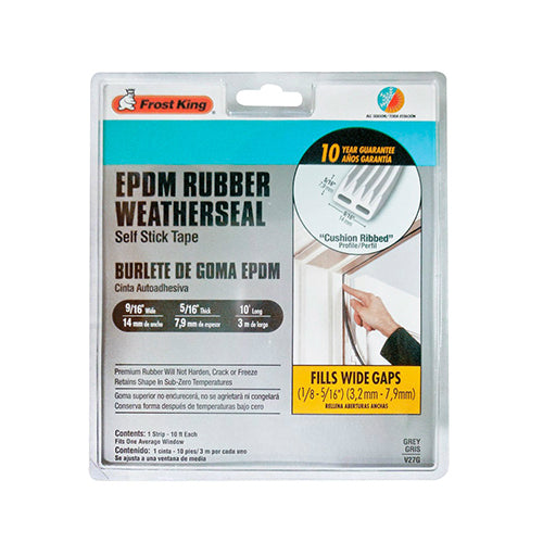 Frost King V27GA Extreme Weather Seal Self Stick Tape, 9/16" x 5/16" x 10', Gray