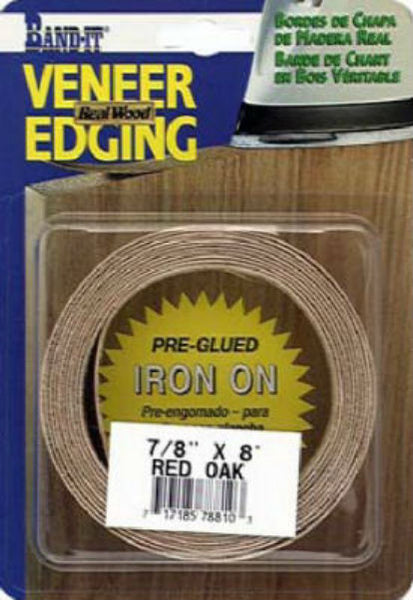 Band-IT 78810 Pre-Glued Iron-On Wood Veneer Edgebanding, 7/8" x 8', Red Oak