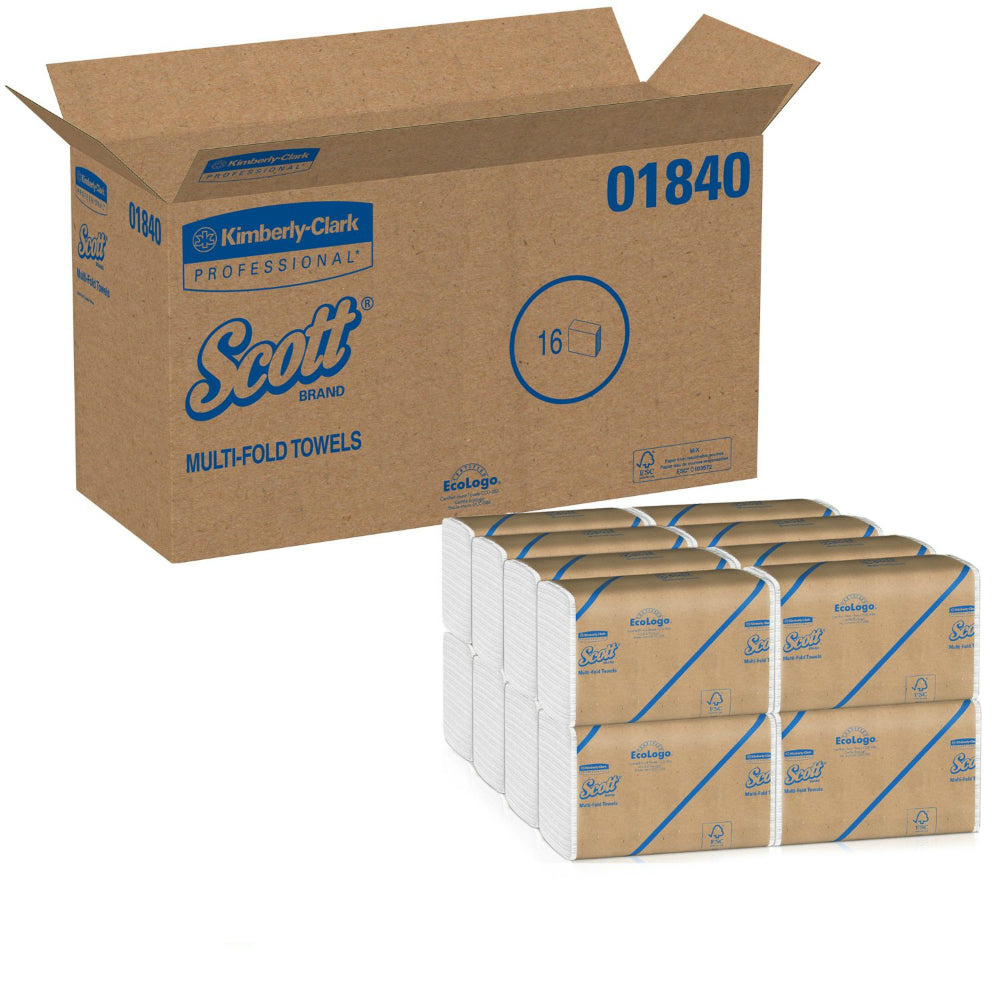 Scott® 01840 Multi-Fold Paper Towel, 1-Ply, White, 9.2" x 9.4", 250 x 16 Count