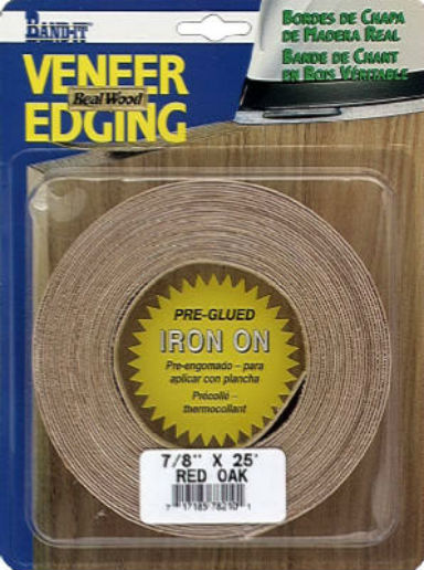 Band-IT® 78210 Pre-Glued Iron-On Wood Veneer Edgebanding, Red Oak, 7/8" x 25'