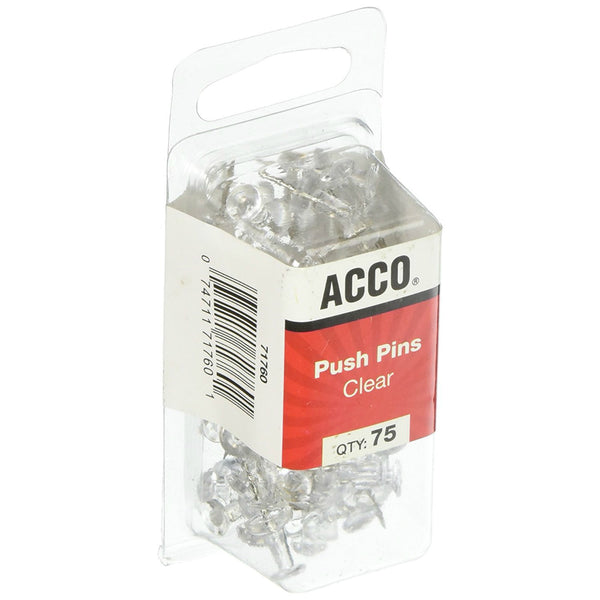Swingline S7071760 Clear Push Pins, 75 Count