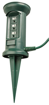 Master Electrician 05777ME Outdoor 3-Outlet 16/3 Power Stake, 25', Green