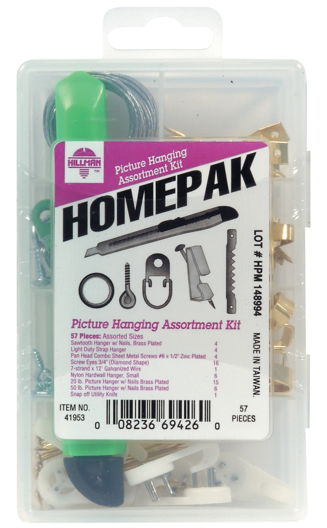 Hillman 41953 Homepak Picture Hanger Kit with Knife, 57-Count