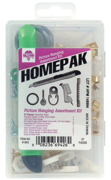 Hillman 41953 Homepak Picture Hanger Kit with Knife, 57-Count