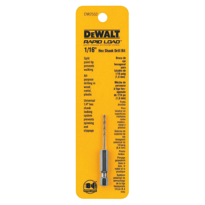 DeWalt® DW2552 Rapid Load® Quick Change Hex Shank Drill Bit, 1/16"