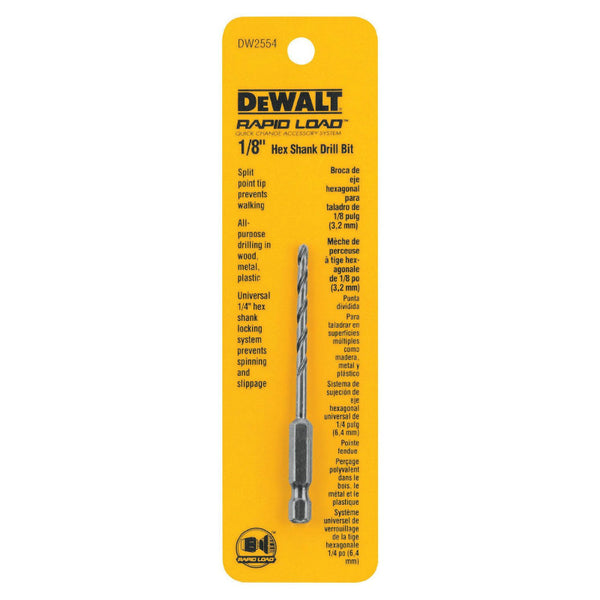 DeWalt® DW2554 Rapid Load® Quick Change Hex Shank Drill Bit, 1/8"