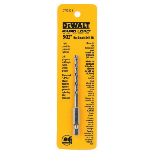 DeWalt® DW2555 Rapid Load® Quick Change Hex Shank Drill Bit, 5/32"