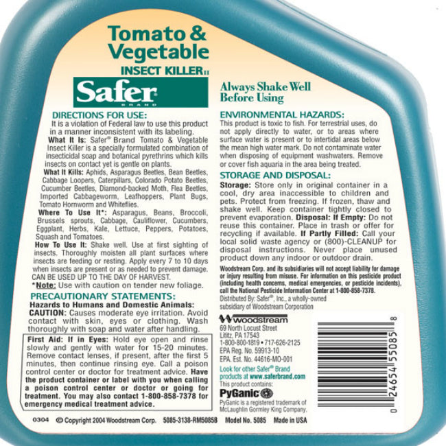 Safer® 5085 Tomato & Vegetable Insect Killer, RTU, 32 Oz