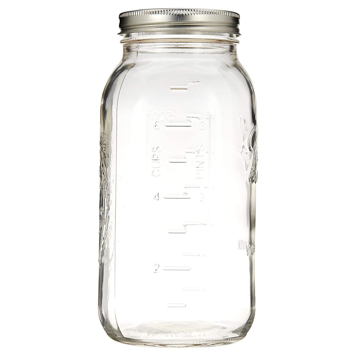 1/2 Gallon (64 oz) Clear Widemouth Glass Jar with White Metal Lid