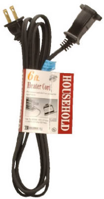 Coleman Cable® 09336 Heater & Appliance Cord, Black, 16/2 HPN, 15A, 6'