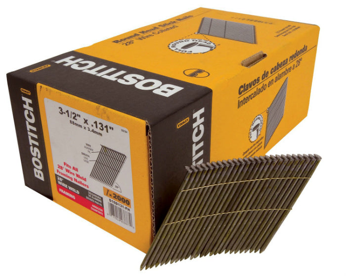 Bostitch S16D131-FH Full Round Head Stick Framing Nails, 28°, 3-1/2", 2000-Count