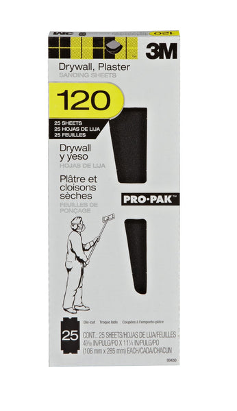 3M 99430 Pro-Pak Drywall Sanding Sheet, 4-3/16" x 11-1/4", 120 Grit, 25-Count