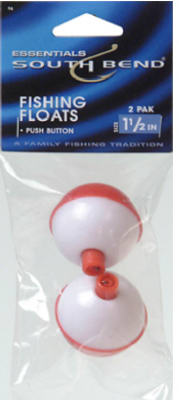 South Bend F6 Push Button Float Bobber 1-1/2", Red & White (2-Pack)
