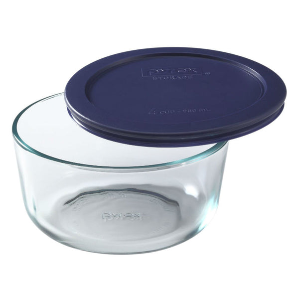 Pyrex® 6017398 Round Glass Storage Dish with Plastic Cover, 4-Cup
