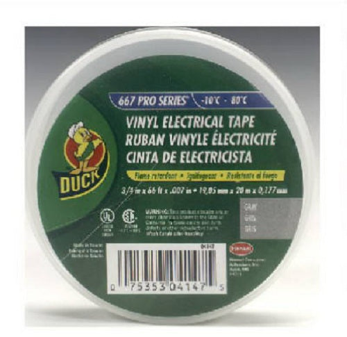 Duck 04147 Vinyl Electrical Tape, 3/4" x 66', Gray