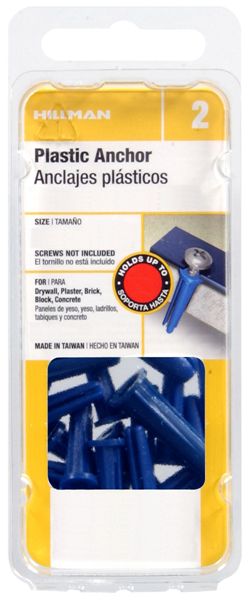 Hillman 5036 Conical Plastic Anchor, 8-10 x 7/8" Blue, 14 Pack