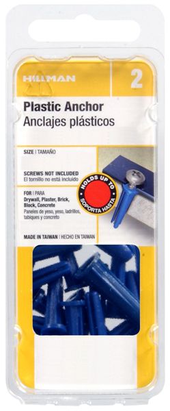 Hillman Fasteners 5039 Conical Plastic Anchor, 10-12 x 1", Blue, 10 Pack