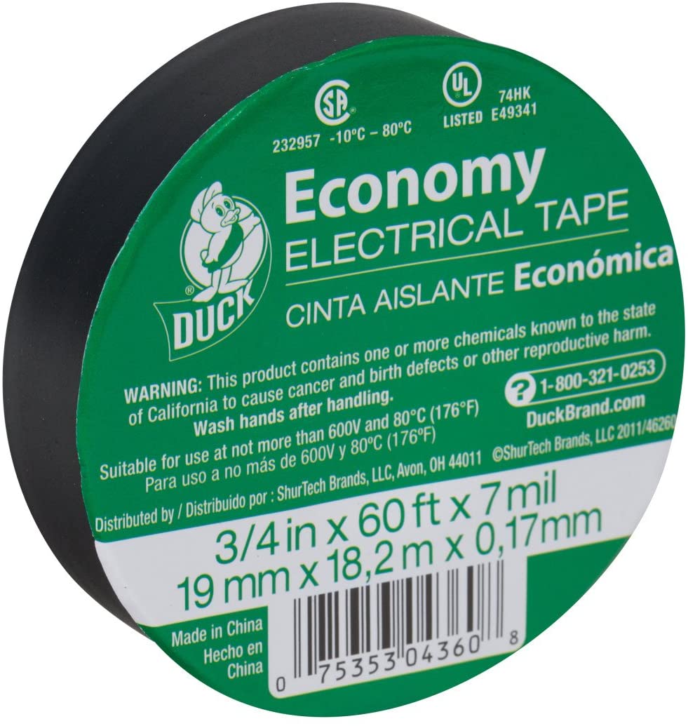 Duck 1219-60 Economy Electrical Tape, 3/4" x 60', Vinyl