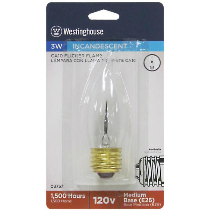Westinghouse 03757 Medium Base CA10 Clear Flicker Flame Light Bulb, 3W