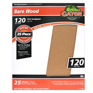 Gator 4226 Bare Wood Sandpaper Sheet, 120 Grit, 9" x 11"