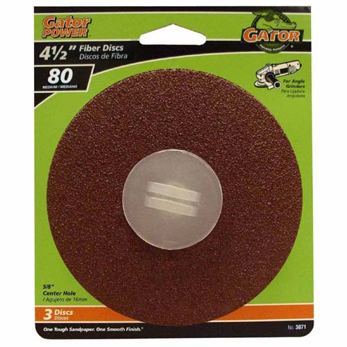 Gator 3071 Fiber Sanding Disc, 80-Grit, 4-1/2" x 7/8", 3-Pack