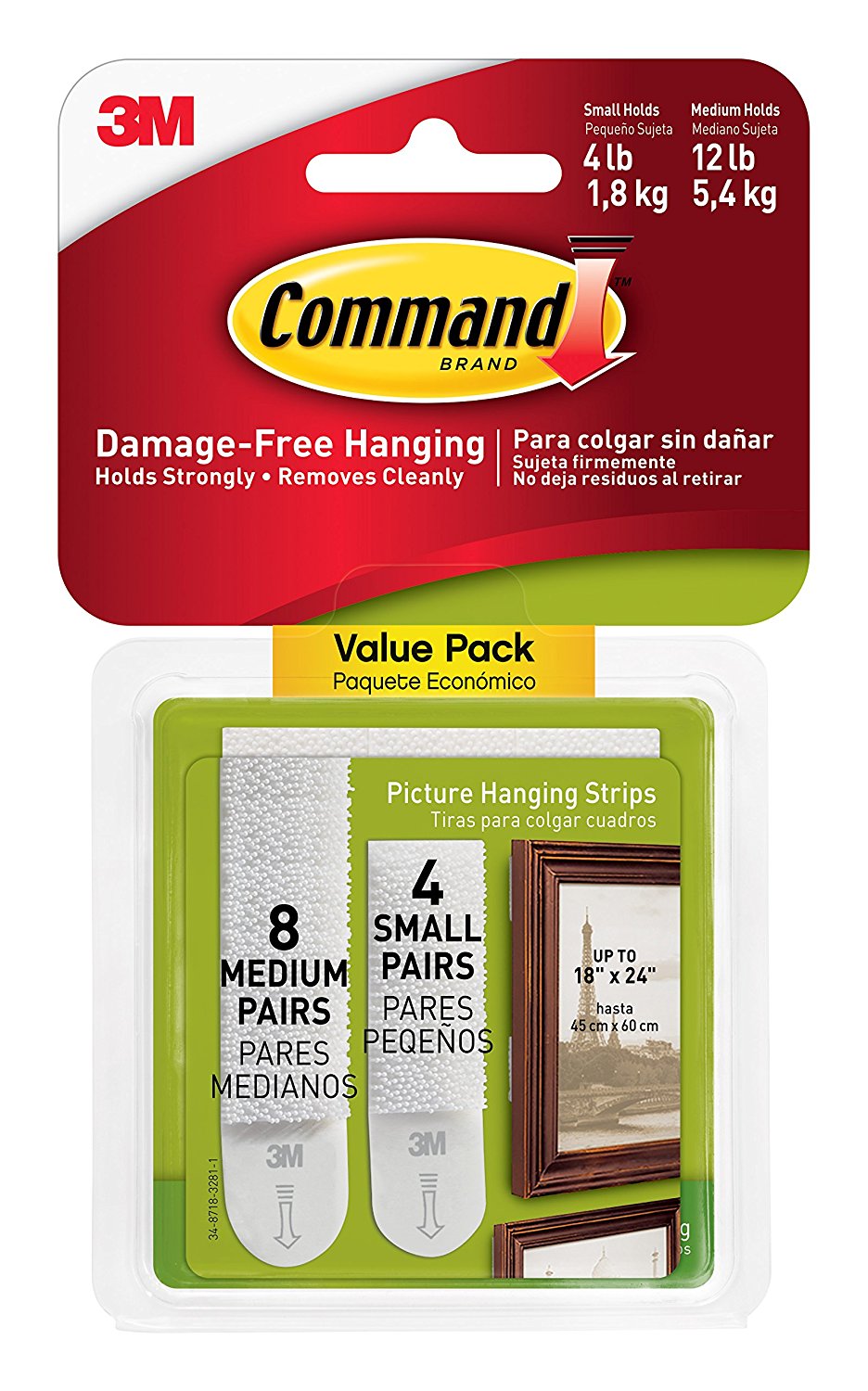 Command 17203 Picture Hanging Strips Value Pack, White, 4-Small & 8-Medium