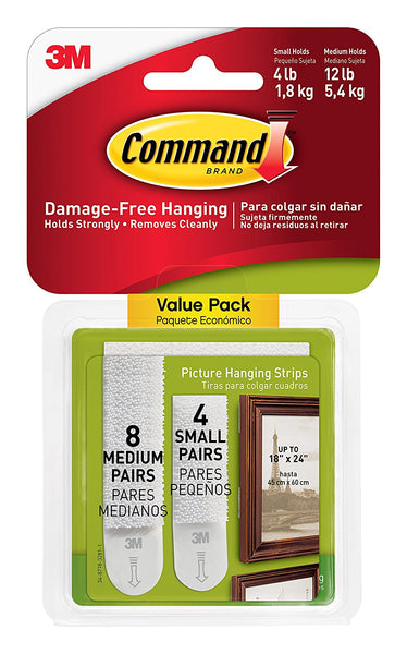 Command 17203 Picture Hanging Strips Value Pack, White, 4-Small & 8-Medium