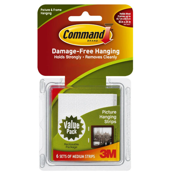 Command 17204 Picture Hanging Strips Value Pack, Medium, White, 6-Set