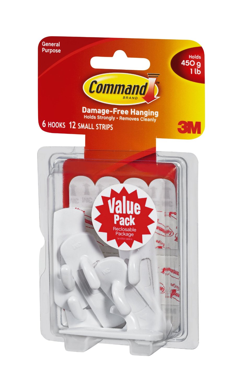 Command 17002-VP-6PK Small Utility Hook Value Pack, White, 6 Pack