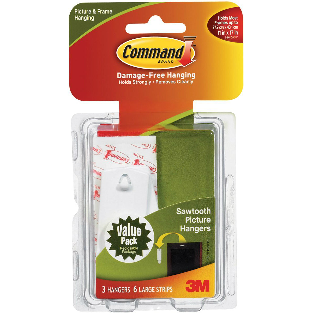 Command 17042 Sawtooth Picture Hanger Value Pack, White, 3 Hanger & 6 Strips