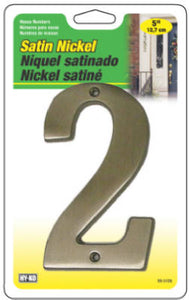 Hy-Ko BR-51SN/2 Prestige Series House Number 2 Sign, 5", Satin Nickel