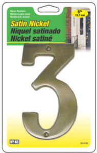 Hy-Ko BR-51SN/3 Prestige Series House Number 3 Sign, 5", Satin Nickel