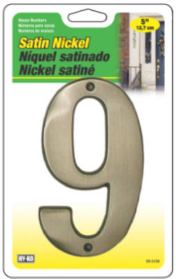 Hy-Ko BR-51SN/9 Prestige Series House Number 9 Sign, 5", Satin Nickel