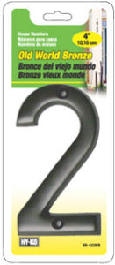 Hy-Ko BR-42OWB/2 Prestige series House Number 2 Sign, 4", Bronze Finish