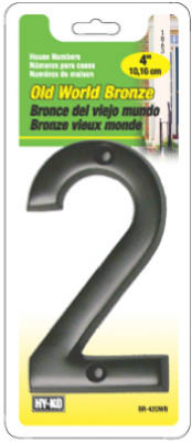 Hy-Ko BR-42OWB/2 Prestige series House Number 2 Sign, 4", Bronze Finish