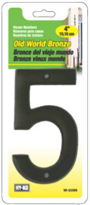 Hy-Ko BR-42OWB/5 Prestige series House Number 5 Sign, 4", Bronze Finish