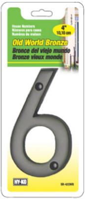 Hy-Ko BR-42OWB/6 Prestige series House Number 6 Sign, 4", Bronze Finish