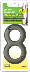 Hy-Ko BR-42OWB/8 Prestige series House Number 8 Sign, 4", Bronze Finish