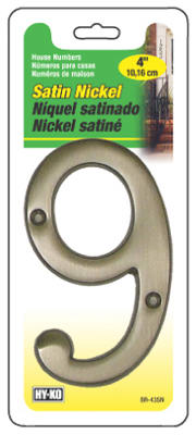 Hy-Ko BR-43SN/9 Prestige Series House Number 9 Sign, 4", Satin Nickel