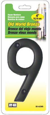 Hy-Ko BR-42OWB/9 Prestige series House Number 9 Sign, 4", Bronze Finish