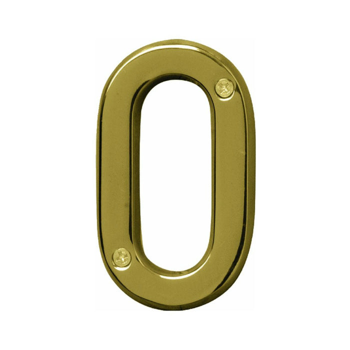 Hy-Ko BR-42PB/0 Prestige Series House Number 0 Sign, 4", Polished Brass