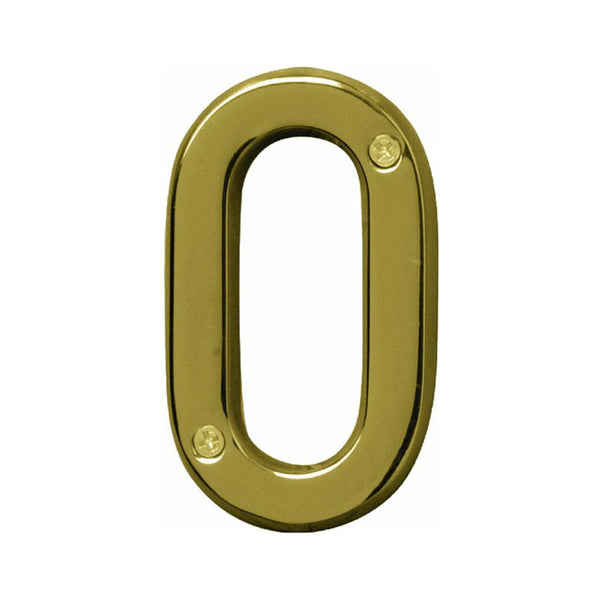 Hy-Ko BR-42PB/0 Prestige Series House Number 0 Sign, 4", Polished Brass